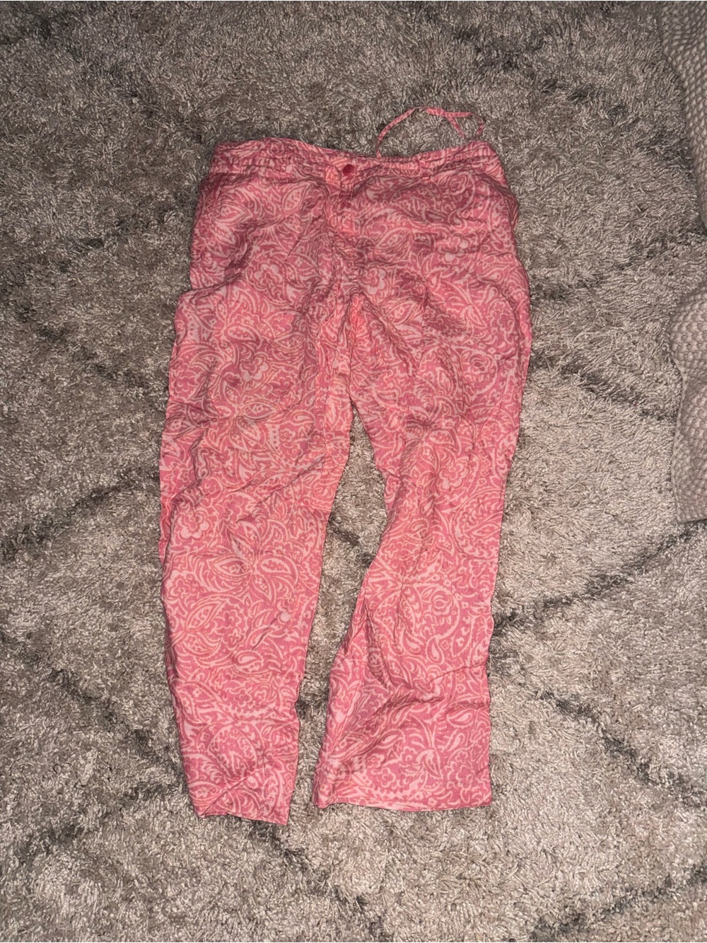 Women's Pink Paisley Track Pants with Drawstring Waist just needs to be ironed